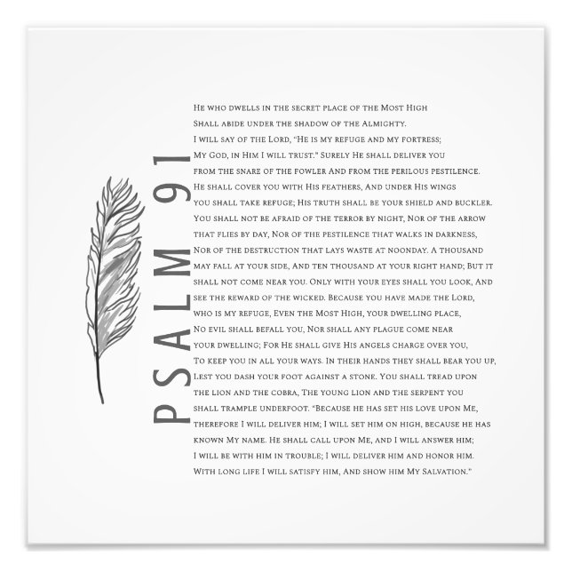 Modern Psalm 91 Black and White Feather Bible Sign (Front)