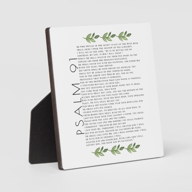 Modern Psalm 91 Greenery Leaves Christian Plaque (Front)