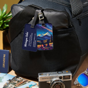 Modern Psychedelic Cartoon Mountain Monogram Luggage Tag