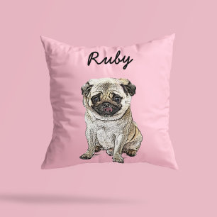 Modern Pug Dog Illustration   Add Name  Throw Pillow