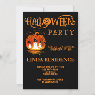 Modern Pumpkin Black Oranges Happy Halloween Invitation