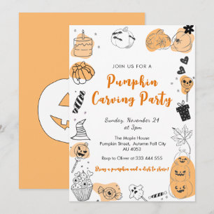 Modern Pumpkin Carving Party whimsical Doodles Invitation