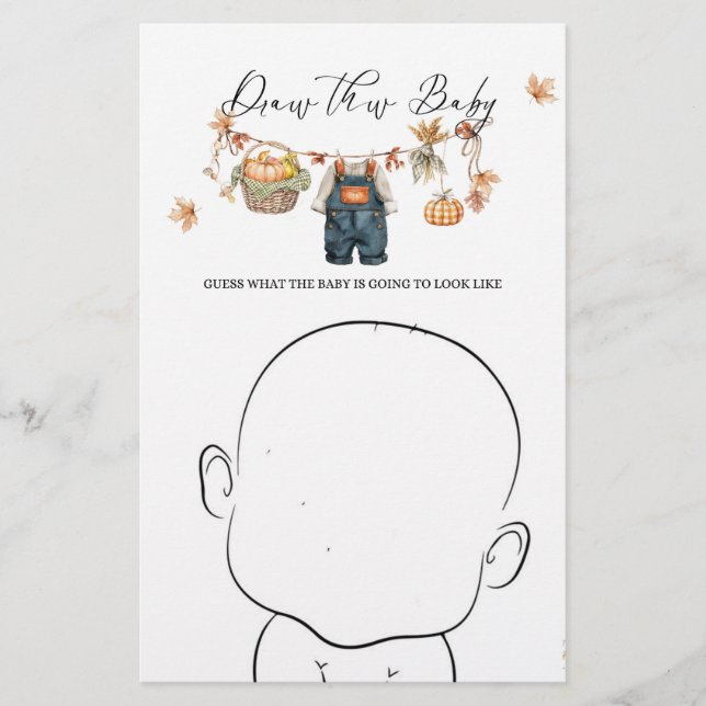 Modern Pumpkin Fall Baby Shower Draw Game (Front)