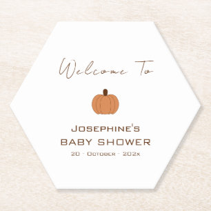 Modern Pumpkin Gender Neutral Baby Shower Paper Coaster