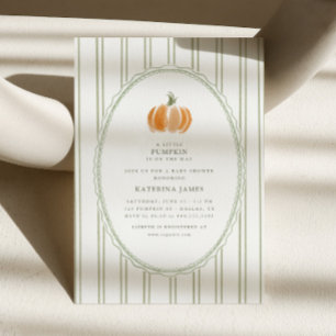Modern Pumpkin Green Stripe Baby Shower Invitation