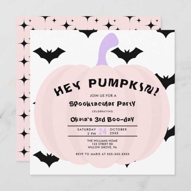 Modern Pumpkin Halloween Any Year Birthday Invitation (Front/Back)