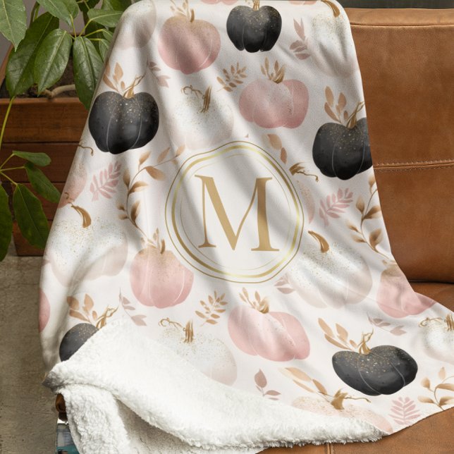 Modern Pumpkin Monogram – Personalized Initial Sherpa Blanket (Creator Uploaded)