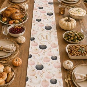 Modern Pumpkin Monogram – Personalized Initial Short Table Runner