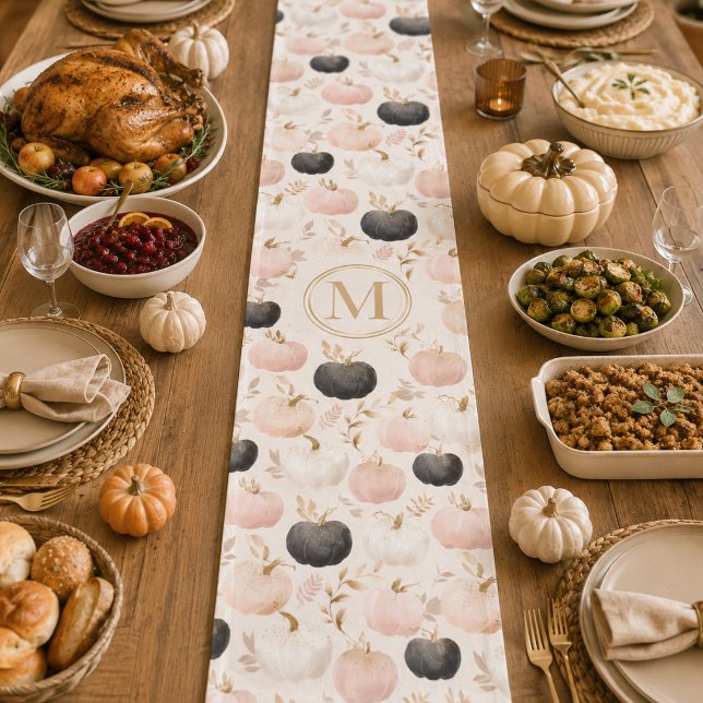 Modern Pumpkin Monogram – Personalized Initial  Short Table Runner (Creator Uploaded)