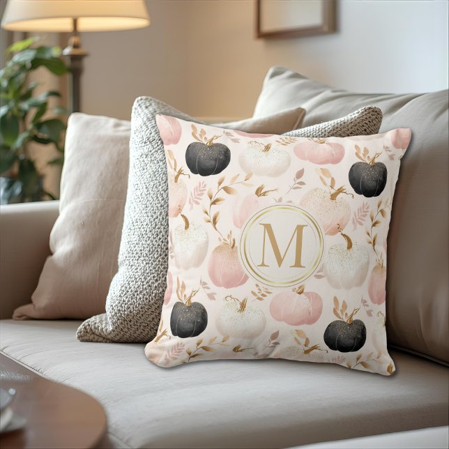 Modern Pumpkin Monogram – Personalized Initial Throw Pillow (Creator Uploaded)