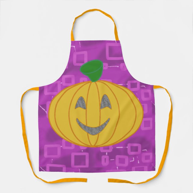 Modern Pumpkin on Purple Geometric  Apron (Front)