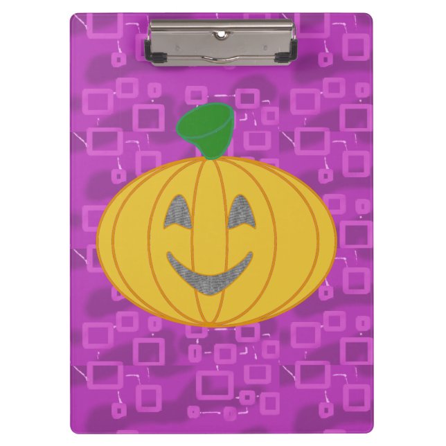Modern Pumpkin on Purple Geometric Clipboard (Front)