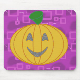 Modern Pumpkin on Purple Geometric  Mouse Pad