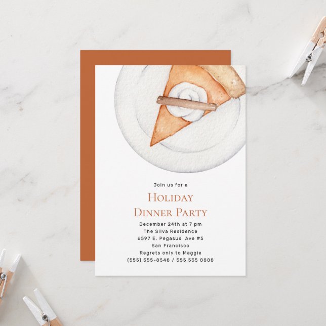 Modern Pumpkin Pie  Holiday Dinner Party  Invitation (Front/Back In Situ)