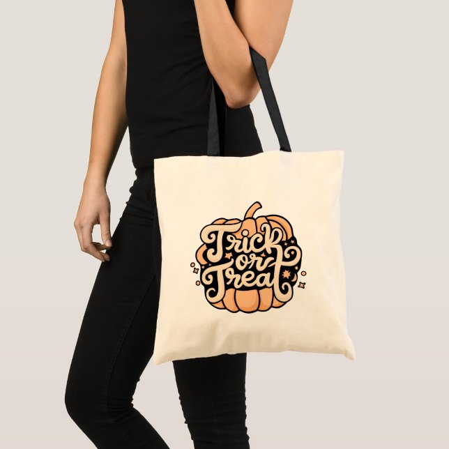 Modern Pumpkin Stars Crescent Moon Trick or Treat Tote Bag (Front (Product))