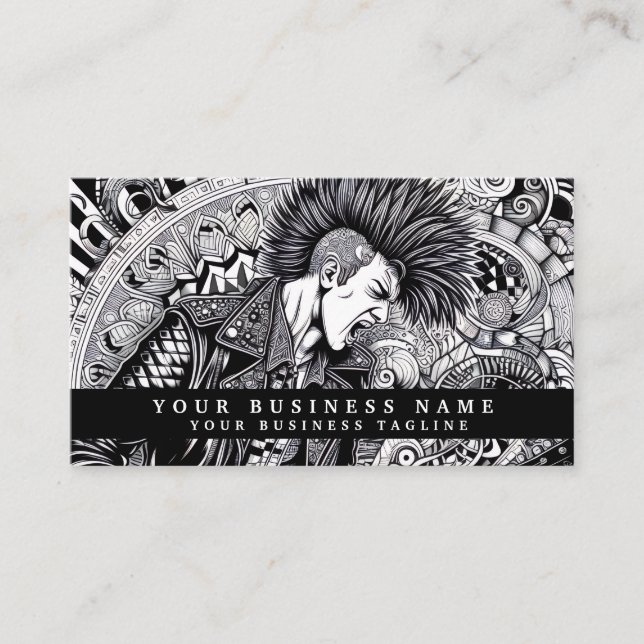 Modern Punk Rock Mohawk Angry Business Card (Front)