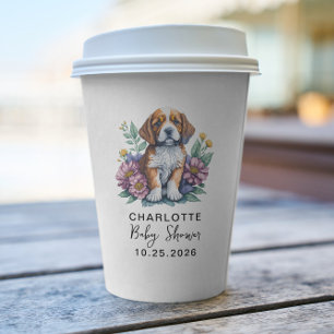 Modern Puppy Dog Terracotta Baby Shower Paper Cups