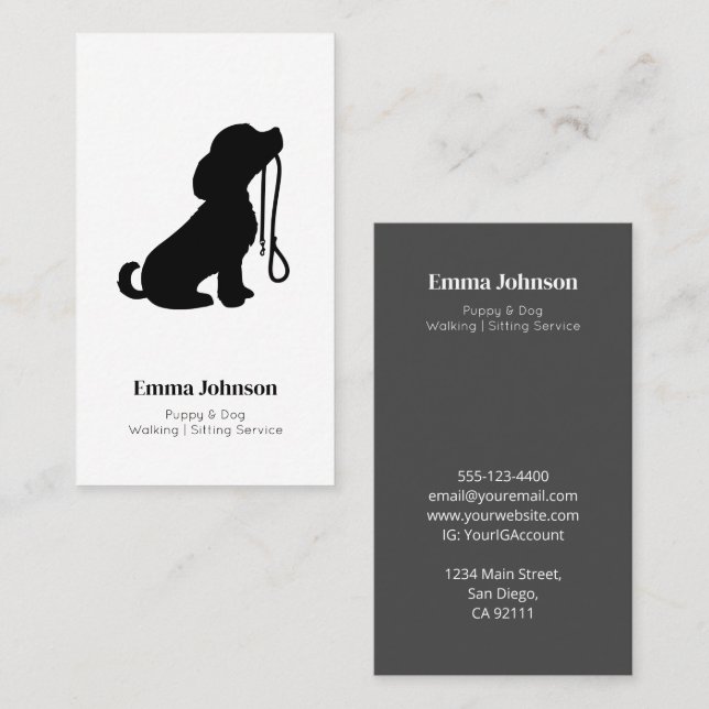 Modern Puppy & Dog Walking | Sitting Service Business Card (Front/Back)