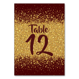 Modern Pure Gold Glitter and Burgundy Table Number