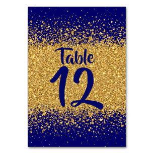 Modern Pure Gold Glitter on Royal Blue Table Number