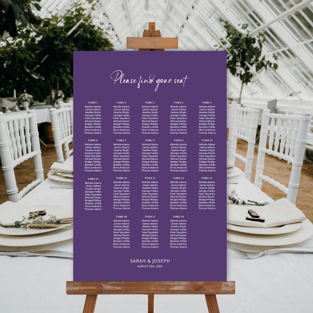 Modern Purple 18 Table Wedding Seating Chart (Creator Uploaded)
