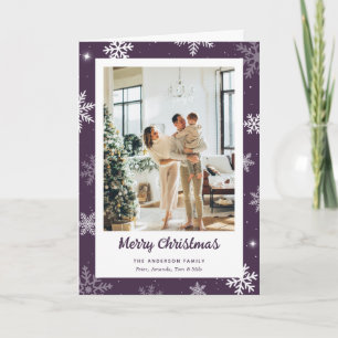 Modern Purple 2 Photo Snowflake Christmas Card