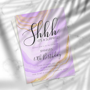 Modern Purple 40th Birthday Watercolor Glitter Invitation