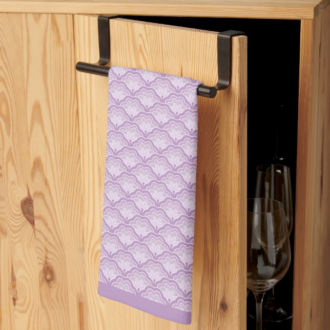 Modern Purple Abstract Floral Pattern Kitchen Towel (Thirds Fold)