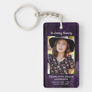Modern Purple Agate Funeral Photo Memorial Prayer Keychain
