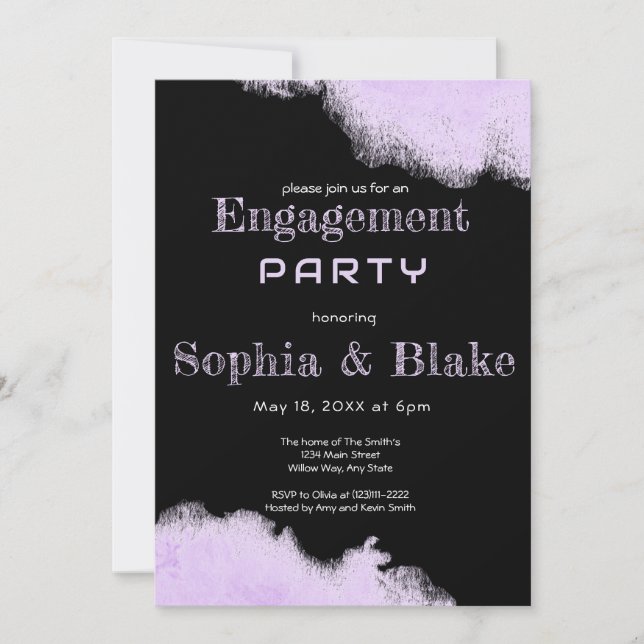 Modern Purple and Black Fun Engagement Party  Invitation (Front)