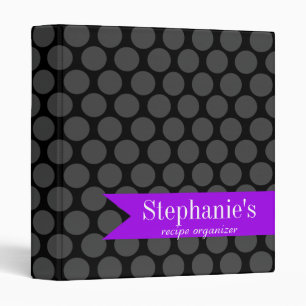 Modern Purple and Black Polka Dot Recipe Organizer Binder