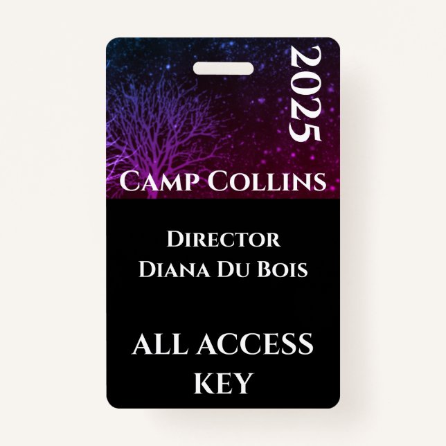 Modern Purple and Black Rustic Camp Staff Badge (Front)