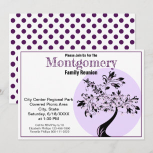 Modern Purple and Black Tree Art Family Reunion Invitation