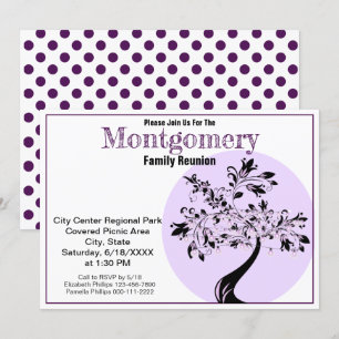 Modern Purple and Black Tree Art Family Reunion Invitation