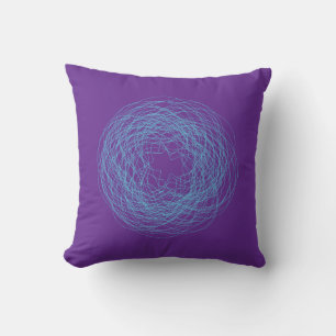 Modern Purple and Cyan Blue Psychedelic Scribble L Throw Pillow