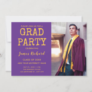 Modern Purple And Gold Graduation 2025 Party Invitation