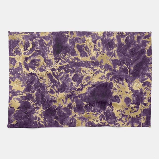 Modern Purple and Gold Marble Pattern Kitchen Towel (Horizontal)