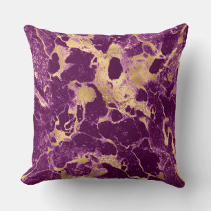 Modern Purple and Gold Marble Pattern Throw Pillow