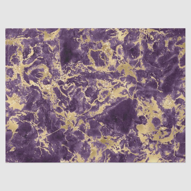 Modern Purple and Gold Marble Pattern Tissue Paper (Front)