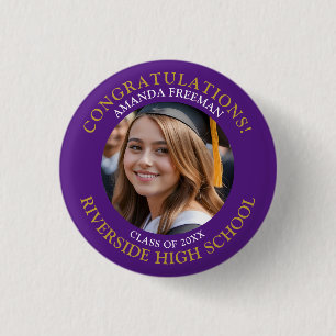 Modern Purple and Gold Photo Graduation 1 Inch Round Button