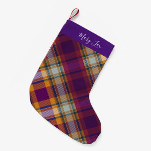 Modern Purple and Gold Plaid Elegant Small Christmas Stocking