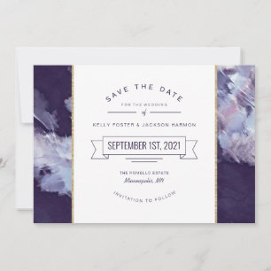 Modern Purple and Gold Wedding Save the Date
