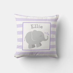 Modern Purple and Grey Elephant Custom Monogram Throw Pillow