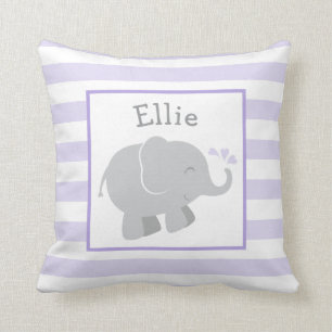 Modern Purple and Grey Elephant Custom Monogram Throw Pillow