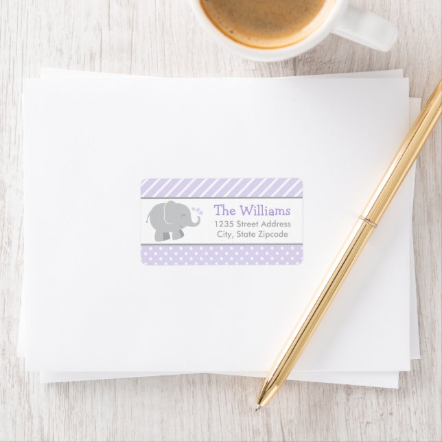 Modern Purple and Grey Elephant Girl Address Label (Insitu)