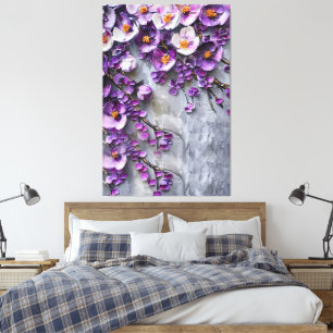 Modern Purple and Grey Floral Canvas Print