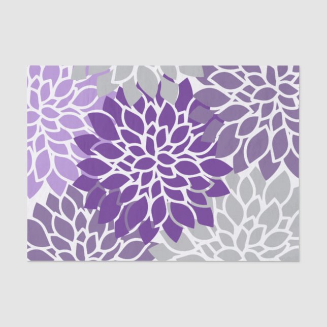 Modern Purple and Grey Floral Tissue Paper (Front)