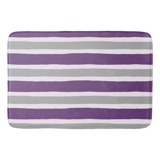Modern Purple and Grey Stripe Pattern Bath Mat (Front)
