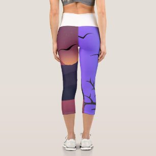 Modern Purple and Orange Sunset Aesthetic Yoga Pan Capri Leggings