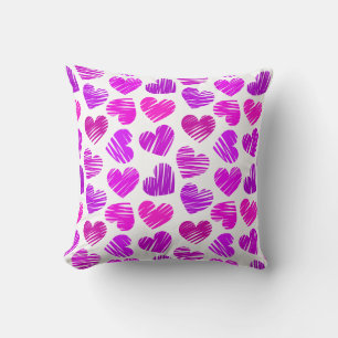 Modern Purple and Pink Doodled Hearts Valentine Throw Pillow